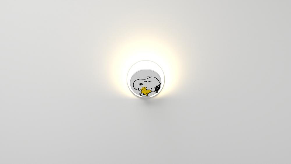 PeanutsÂ® Gravy Wall Sconce - Matte White body, Snoopy Woodstock plates - Plug-in